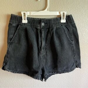 American Eagle Black Jean Cotton Shorts Elastic Waistband Cuffed Hem Size 6